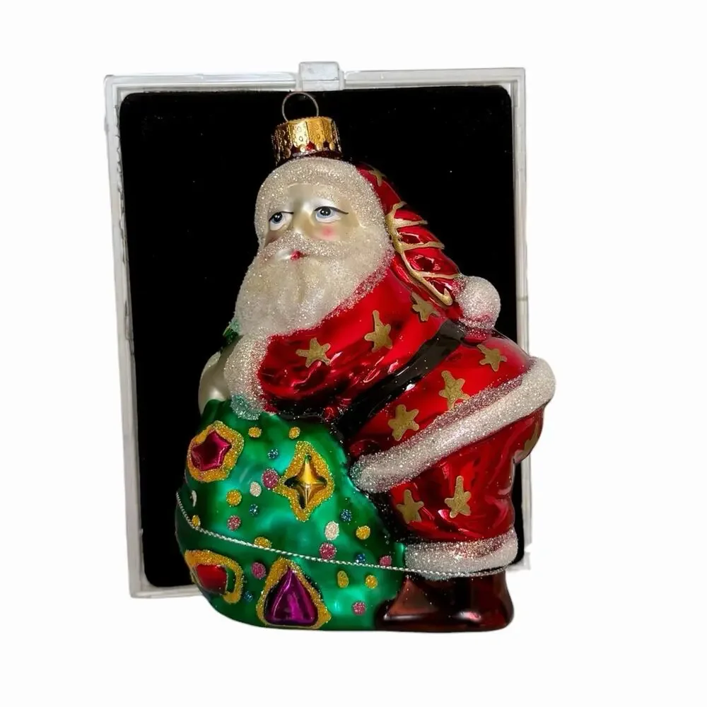 Vintage Radko Style Handcrafted Glass Santa Ornament Hand Painted New BNIB